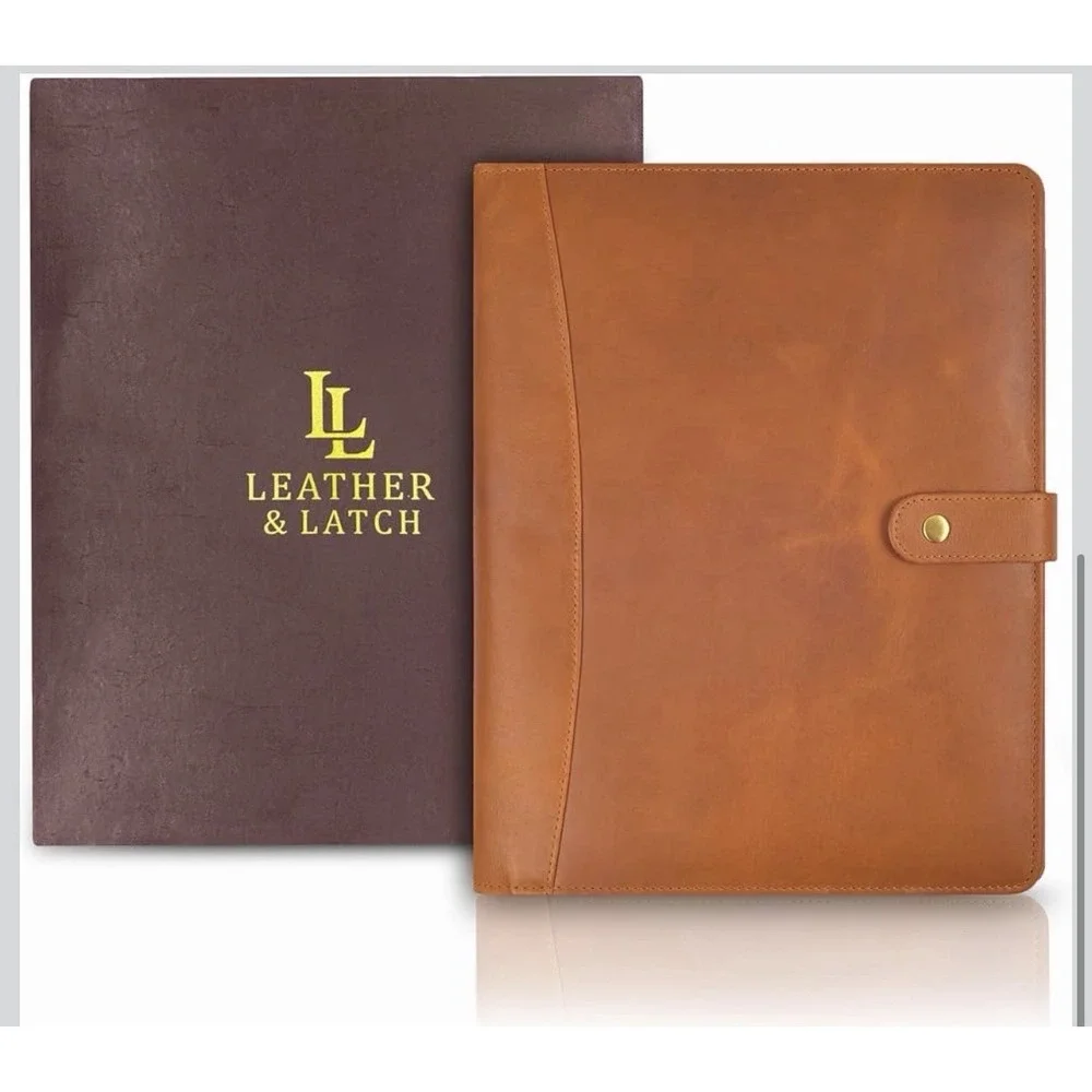 Leather Resume Portfolio Padfolio A4 Organizer Binder Interview Folder Tan